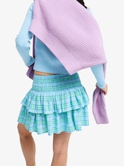 Roxy Blue Tuesdays Plaid Check Elasticated Tierred Mini Skirt - Image 2 of 4