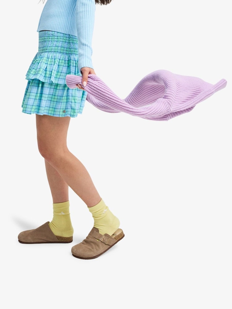 Roxy Blue Tuesdays Plaid Check Elasticated Tierred Mini Skirt - Image 4 of 4