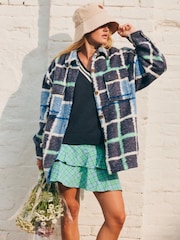 Roxy Blue Tuesdays Plaid Check Elasticated Tierred Mini Skirt - Image 5 of 13