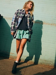 Roxy Blue Tuesdays Plaid Check Elasticated Tierred Mini Skirt - Image 6 of 13