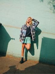 Roxy Blue Tuesdays Plaid Check Elasticated Tierred Mini Skirt - Image 8 of 13