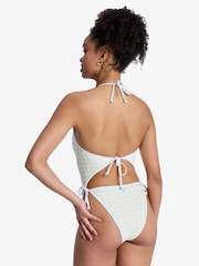 Roxy Cream The Swell One Plaid Check Square Neck Logo Swimsuit - Image 2 of 8