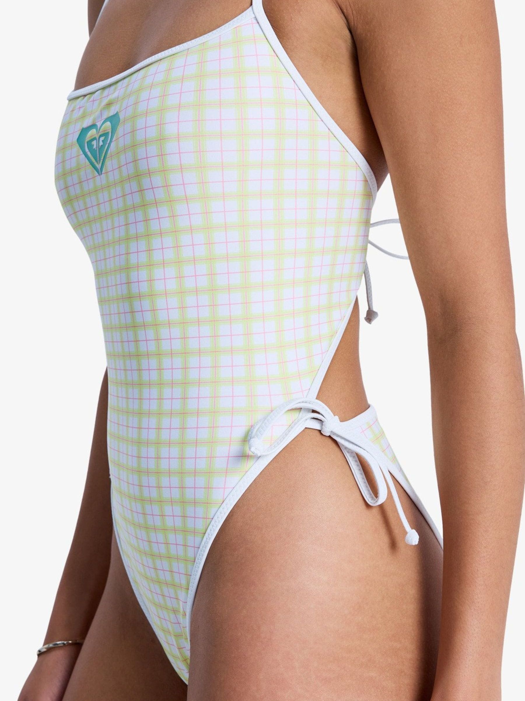 Buy Roxy Cream The Swell One Plaid Check Square Neck Logo Swimsuit