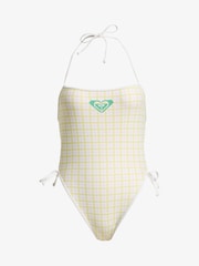Roxy Cream The Swell One Plaid Check Square Neck Logo Swimsuit - Image 8 of 8