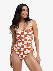 Roxy Orange Floral Hazy Days Square Neck Swimsuit - Image 1 of 6