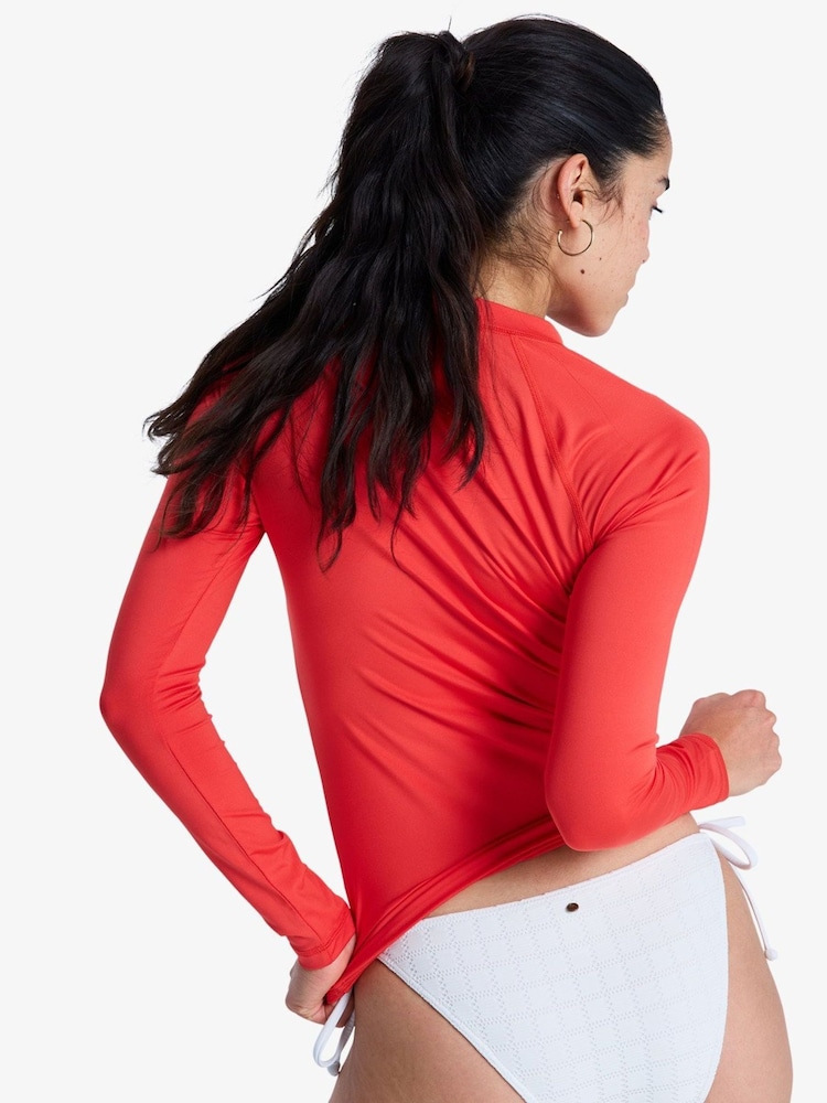 Roxy Red Whole Hearted Long Sleeve Logo Rash Vest - Image 2 of 6