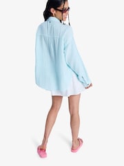 Roxy Blue Morning Shine Stripe Loose Long Sleeve Linen Blend Shirt - Image 2 of 6