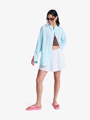 Roxy Blue Morning Shine Stripe Loose Long Sleeve Linen Blend Shirt - Image 3 of 6