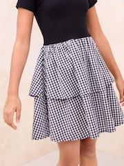 Lipsy Black 2-in-1 Gingham Tiered Dress (5-16yrs) - Image 2 of 5