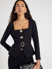 River Island Black Long Sleeve Belted Button Detail Blazer - Image 3 of 4