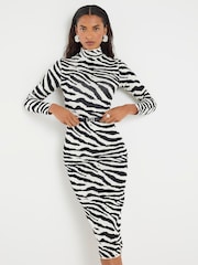 River Island Black Knitted Zebra Print Belted Midi Dress - Image 1 of 4