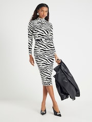 River Island Black Knitted Zebra Print Belted Midi Dress - Image 2 of 4
