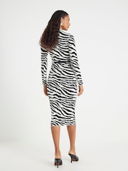 River Island Black Knitted Zebra Print Belted Midi Dress - Image 3 of 4