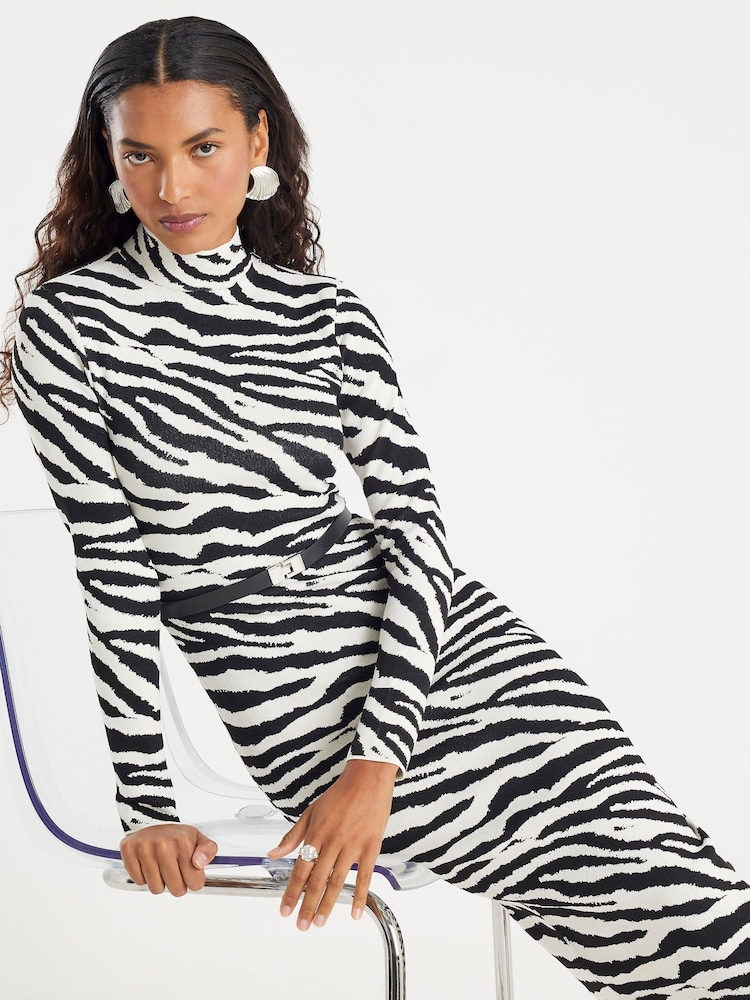 River Island Black Knitted Zebra Print Belted Midi Dress - Image 4 of 4