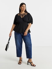 Simply Be Black Lace Peplum Tea Blouse - Image 1 of 4