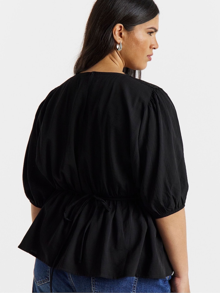 Simply Be Black Lace Peplum Tea Blouse - Image 2 of 4