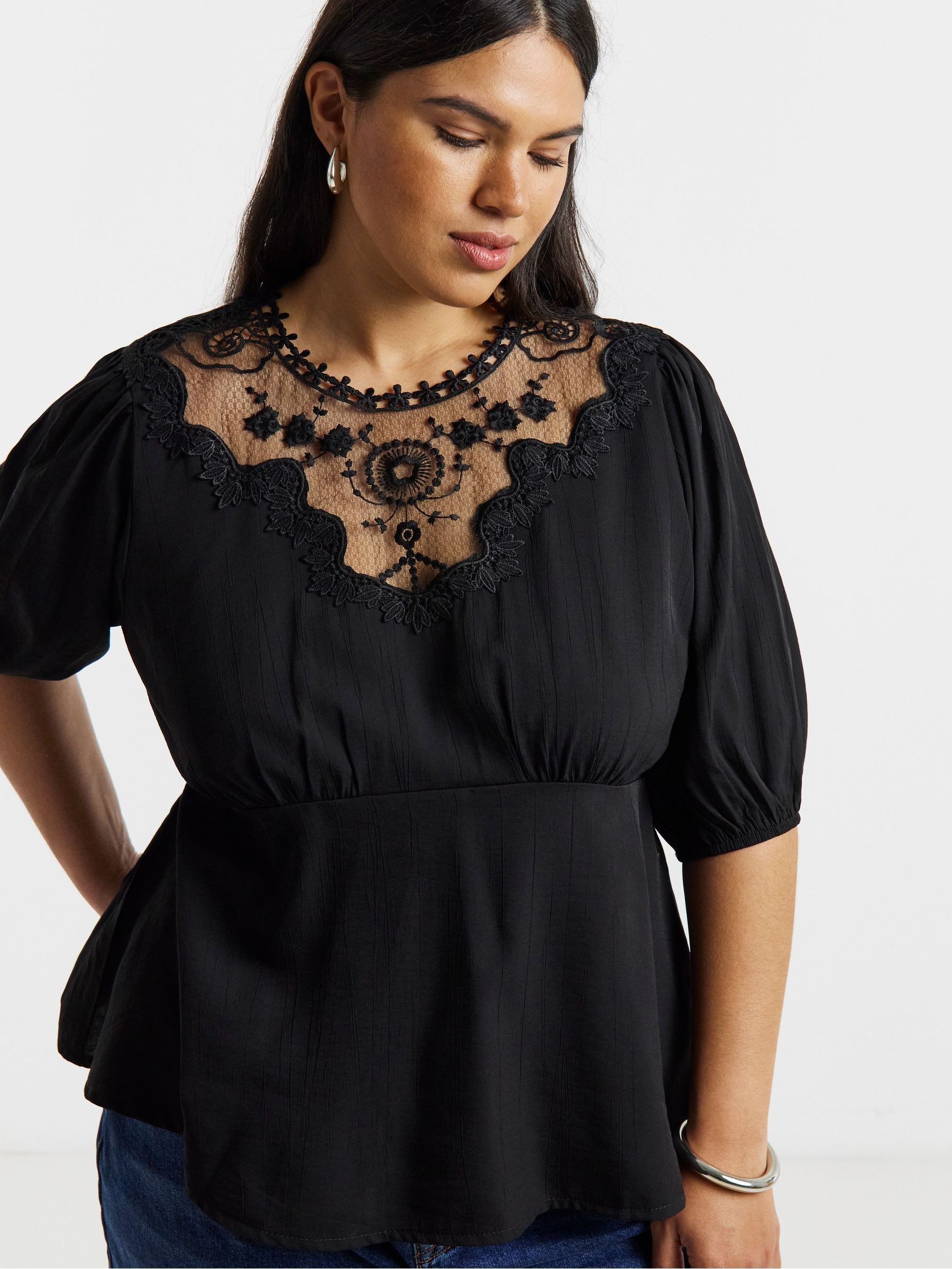 Buy Simply Be Black Lace Peplum Tea Blouse from Next USA