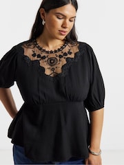 Simply Be Black Lace Peplum Tea Blouse - Image 3 of 4