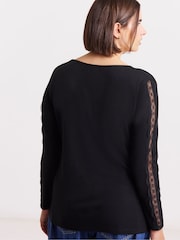 Simply Be Black Slash Neck Rib Top With Lace To Sleeve - Image 2 of 4