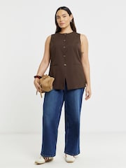 Simply Be Brown Chocolate Long Line Waistcoat - Image 1 of 4