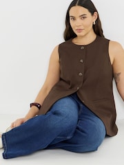 Simply Be Brown Chocolate Long Line Waistcoat - Image 3 of 4