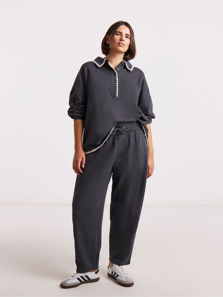 Simply Be Grey Whipsitch Barrel Leg Joggers - Image 1 of 4 Simply Be Grey Whipsitch Barrel Leg Joggers - Image 1 of 4