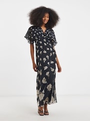 Joanna Hope Shirred Sleeve Black Maxi Dress - Image 1 of 4