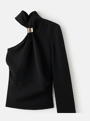Mango Black One Shoulder Gold Detail Blouse - Image 10 of 11