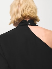 Mango Black One Shoulder Gold Detail Blouse - Image 5 of 7