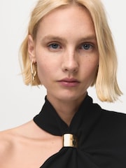 Mango Black One Shoulder Gold Detail Blouse - Image 8 of 11