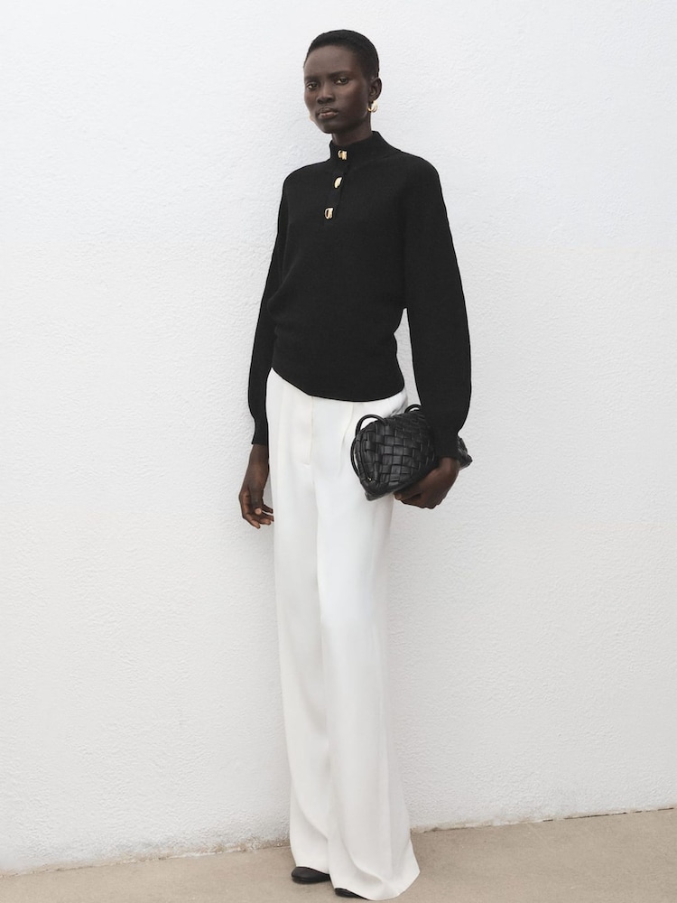 Mango Black Funnel Neck Gold Button Knitted Jumper - Image 1 of 6 Mango Black Funnel Neck Gold Button Knitted Jumper - Image 1 of 6