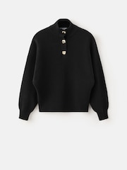 Mango Black Funnel Neck Gold Button Knitted Jumper - Image 5 of 6