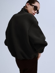 Mango Black Bubble Hem Bomber Jacket - Image 2 of 5