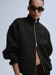 Mango Black Bubble Hem Bomber Jacket - Image 3 of 5