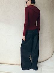 Mango Red Asymmetric Neckline Button Jumper - Image 1 of 5