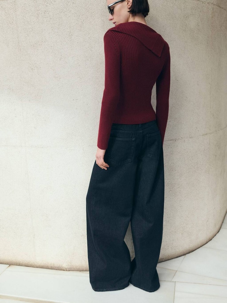 Mango Red Asymmetric Neckline Button Jumper - Image 1 of 5