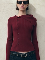 Mango Red Asymmetric Neckline Button Jumper - Image 3 of 5