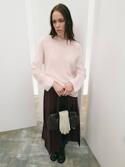 Mango Red Pleated Leather Look Midi Skirt - Image 2 of 6