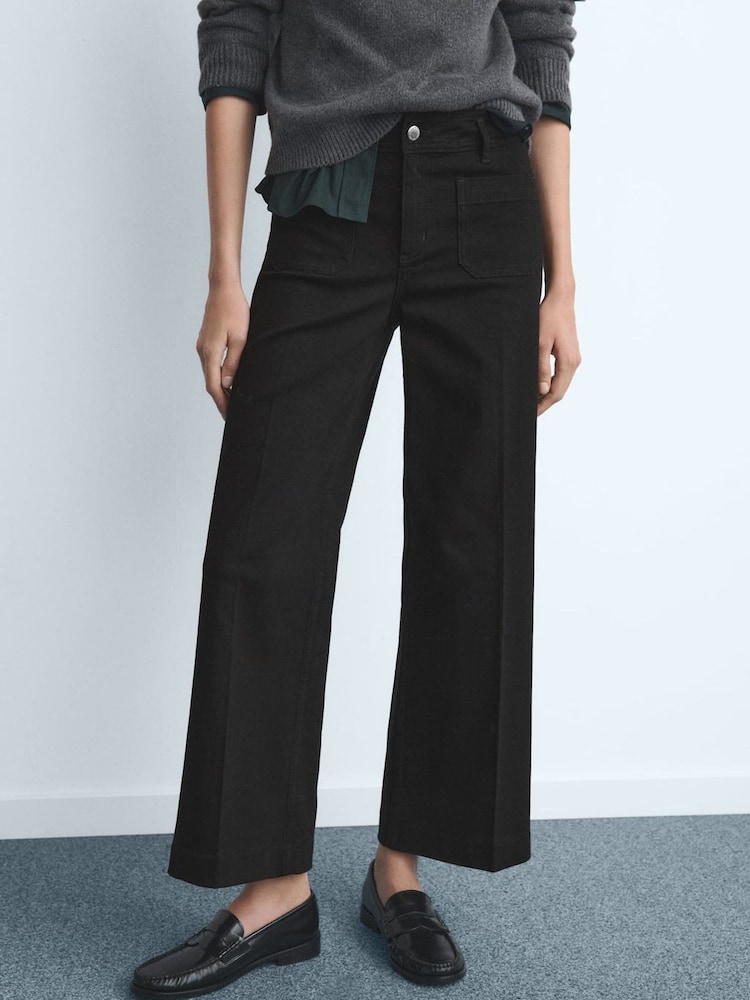 Mango Black Wide Leg Pocket Detailed Jeans - Image 1 of 5 Mango Black Wide Leg Pocket Detailed Jeans - Image 1 of 5