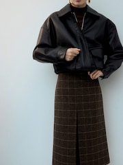 Mango Brown Check Midi Skirt - Image 3 of 5