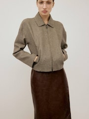 Mango Brown Check Collar Zip Jacket - Image 2 of 5