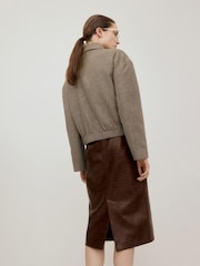 Mango Brown Check Collar Zip Jacket - Image 3 of 5