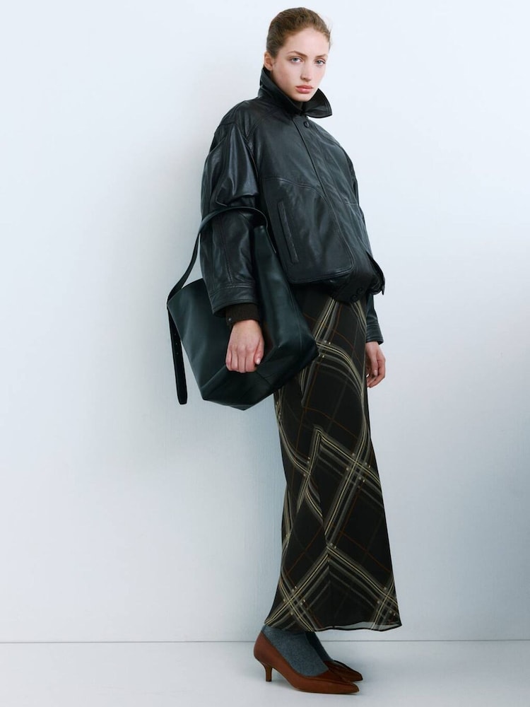 Mango Black Checked Maxi Skirt - Image 1 of 6