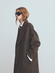 Mango Brown Checked Wool Blend Double Breasted Coat - Image 3 of 7