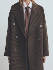 Mango Brown Checked Wool Blend Double Breasted Coat - Image 4 of 7