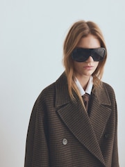 Mango Brown Checked Wool Blend Double Breasted Coat - Image 5 of 7