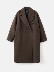 Mango Brown Checked Wool Blend Double Breasted Coat - Image 6 of 7