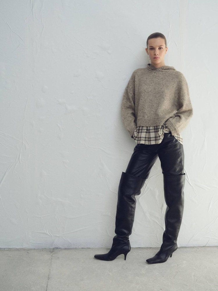 Mango Brown Knitted 2 in 1 Look Hoodie - Image 1 of 7