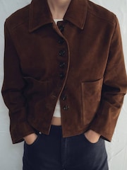 Mango Red Suede Short Button Through Jacket - Image 1 of 6