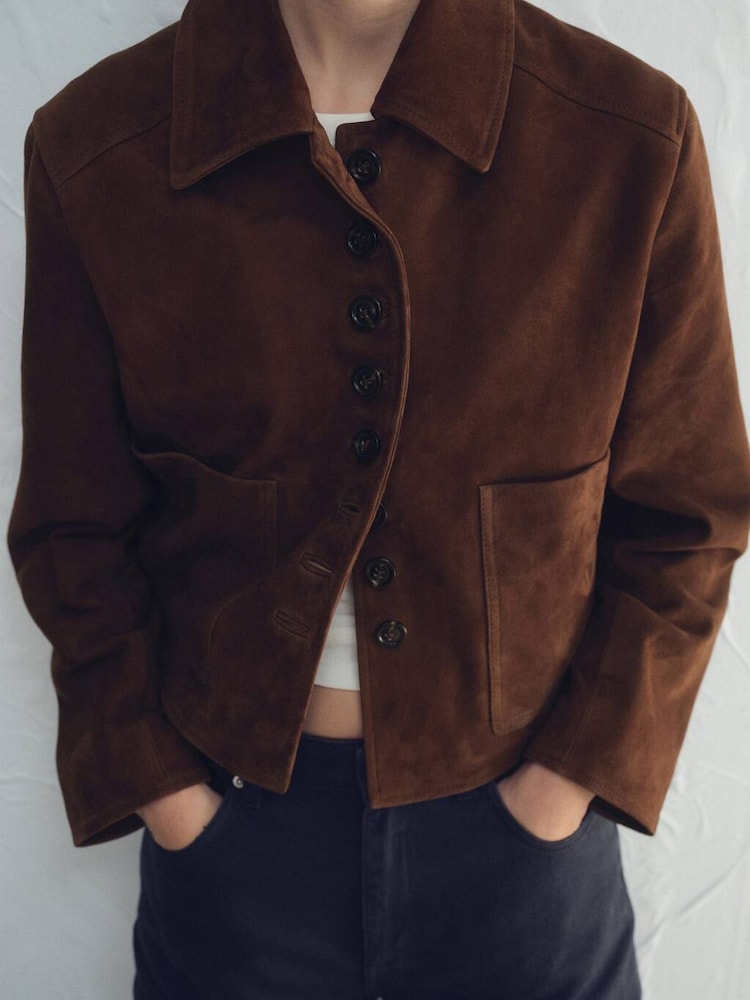 Mango Red Suede Short Button Through Jacket - Image 1 of 6